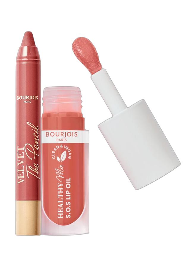 BOURJOIS PARIS Velvet The Pencil - 04- Less Is Brown 3g & Healthy Mix Clean S.O.S Lip Oil - 05 - Coeur Cacao, 4.5ml Bundle - Image 1